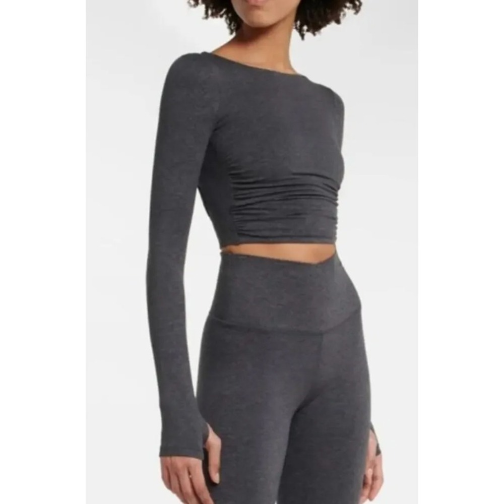 Varley Open Back Long Sleeve Active Top Charcoal Gray Yoga Medium